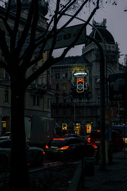 Hendrick's lighted sign in Budapest