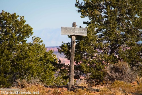 Sign marking the parking area for French Cabin, Maze District of Canyonlands National Park, Utah