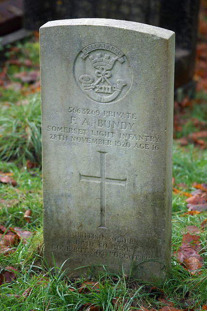 F.A. Bundy, Somerset Light Infantry, 1920, War Grave, Bath