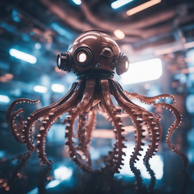 Robot octopus in a space station