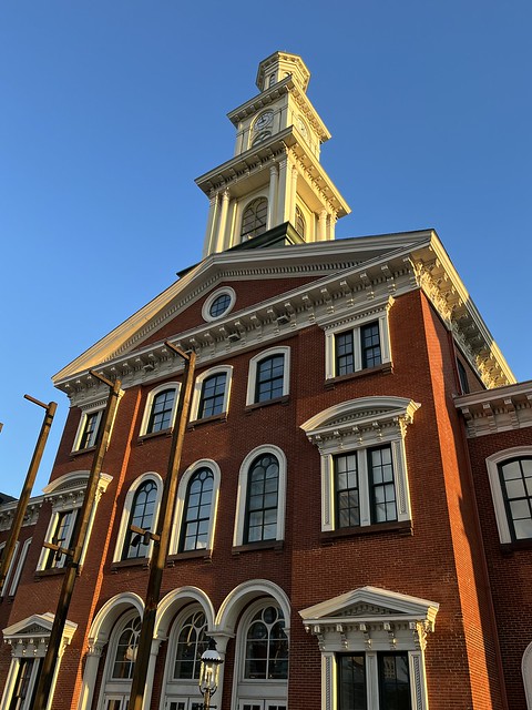 The central block and spire of the Camden Yards Railway Station (1859) in Baltimore, Maryland, which today adjoins the Orioles Park at Camden Yards baseball stadium