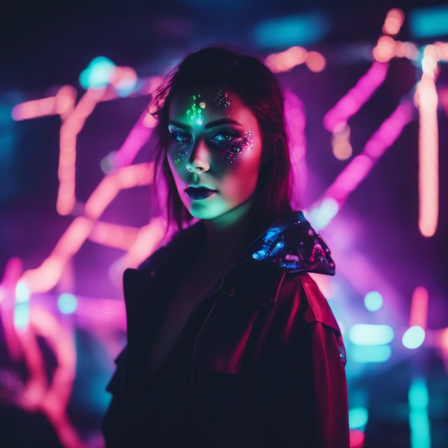 Neon Dreams: Portrait of a Young Woman in Fractal Radiance