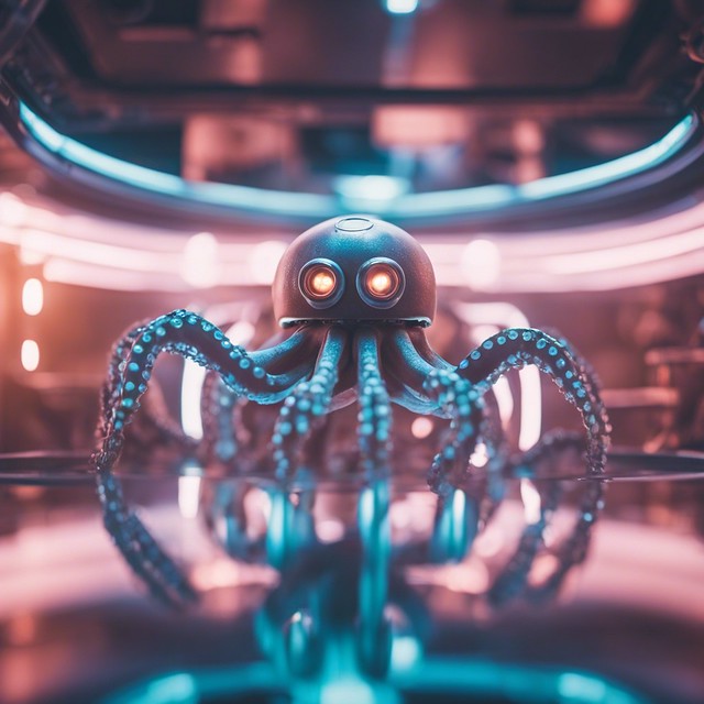 Robot octopus in a space station
