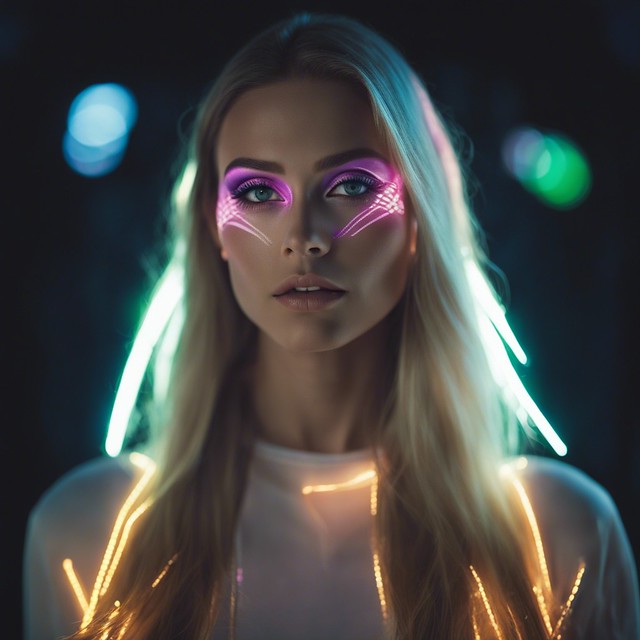 Neon Dreams: Portrait of a Young Woman in Fractal Radiance