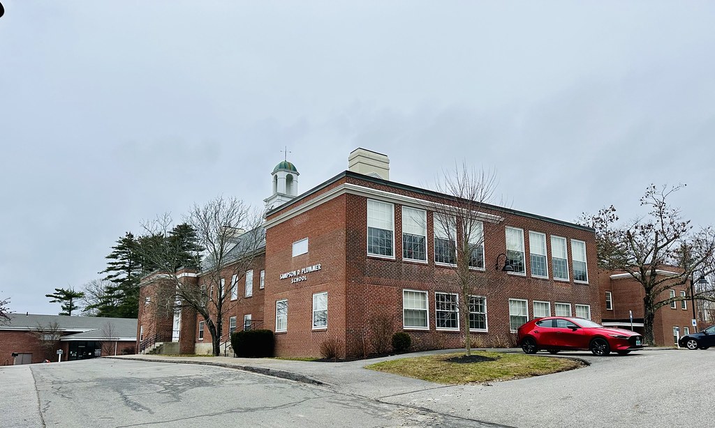 Old Falmouth High School. 192 Middle Road. Falmouth, Maine. Built in 1931 using the Colonial Revival Style. NRHP designated in 2016. John P. Thomas, Architect.