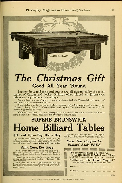 Vintage Christmas Advert 029 - Billiard's Table - 1916