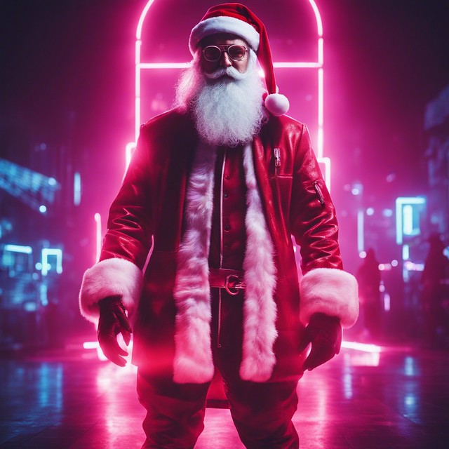 Neon Yuletide Reverie: Cyberpunk Santa's Techno Odyssey