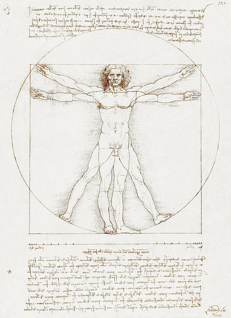 Leonardo da Vinci's Vitruvian Man (circa 1492) famous drawing. Original from Wikimedia Commons. Digitally enhanced by rawpixel.