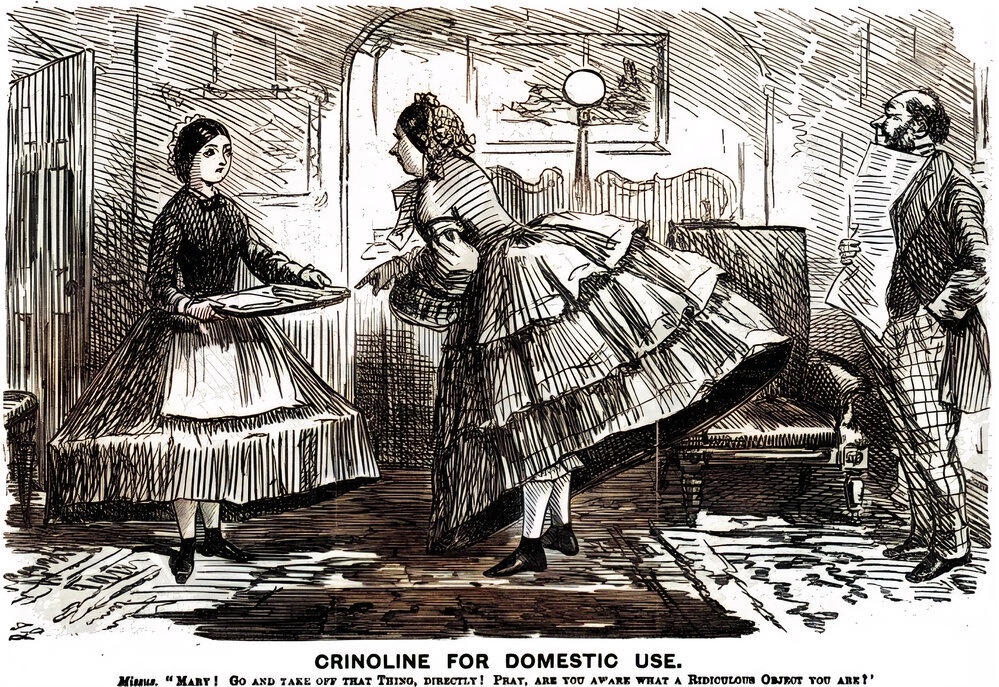 Cartoon of Mistress and her Maid in Crinolines