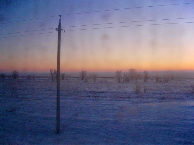 View from the 2,300 kilometer or 1 day, 17 hour train ride between Almaty and Aktobe (formerly Aktyubinsk), Kazakhstan.
