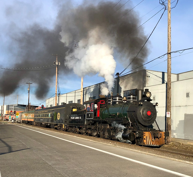 Polson Logging Company 2-8-2 2 with the Holiday Express.  Portland Oregon.  December 16 2023.