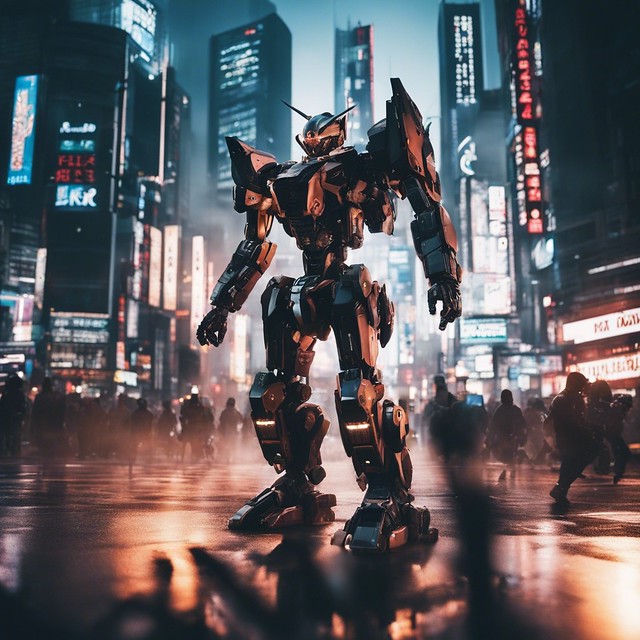 Neon Nemesis: Futuristic Evil Mecha Dominates Modern Tokyo