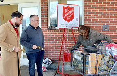 House GOP Leader Vincent Candelora collected contributions for local families in need during a Red Kettle campaign event in East Haven.