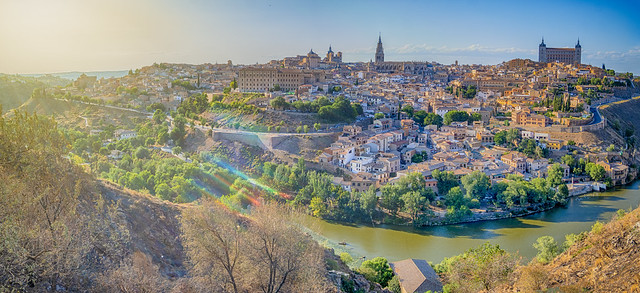 Medieval Center of Toledo City in Spain With Tejo River, Cathedral and Alcazar of Toledo city