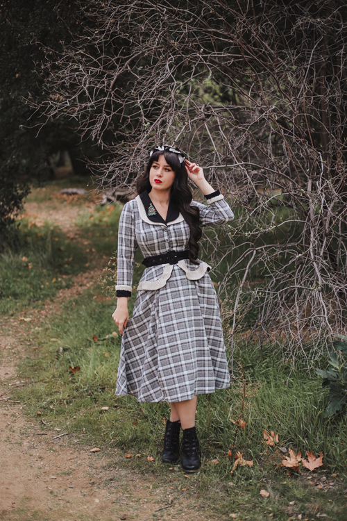 Miss Candyfloss Inge-Silver Tartan Swing Dress Southern California Belle