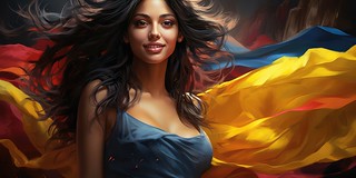 Beautiful colombian woman in patriotic colors in artistic way