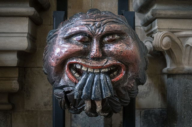 'The Devil Swallows Judas Iscariot', Ceiling boss, Southwark Cathedral, London SE1, UK