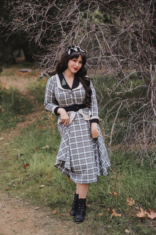 Miss Candyfloss Inge-Silver Tartan Swing Dress Southern California Belle