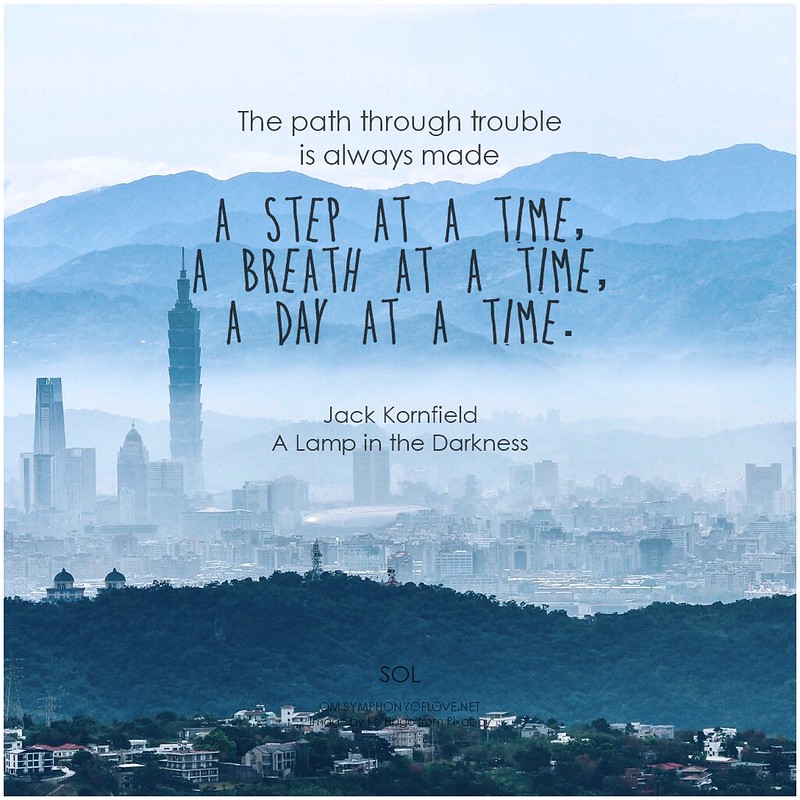 Jack Kornfield The path through trouble is always made a step at a time, a breath at a time, a day at a time.