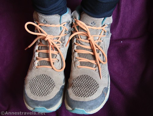 Tied hiking boots!