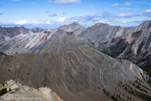 Geological folds and textures in the White Cloud Mountains as seen from Blackmon Peak in Cecil D. Andrus-White Clouds Wilderness, Sawtooth National Recreation Area, Idaho