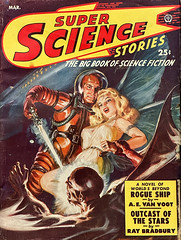 “Super Science Stories,” Vol. 6, No. 3 (March, 1950).  Cover art by Norm Saunders.