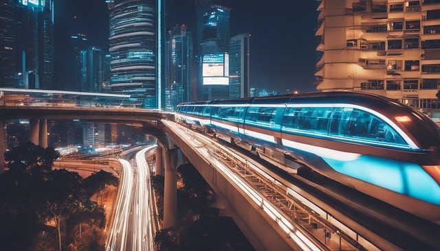 Urban Velocity: Futuristic Monorail Symphony in Kuala Lumpur