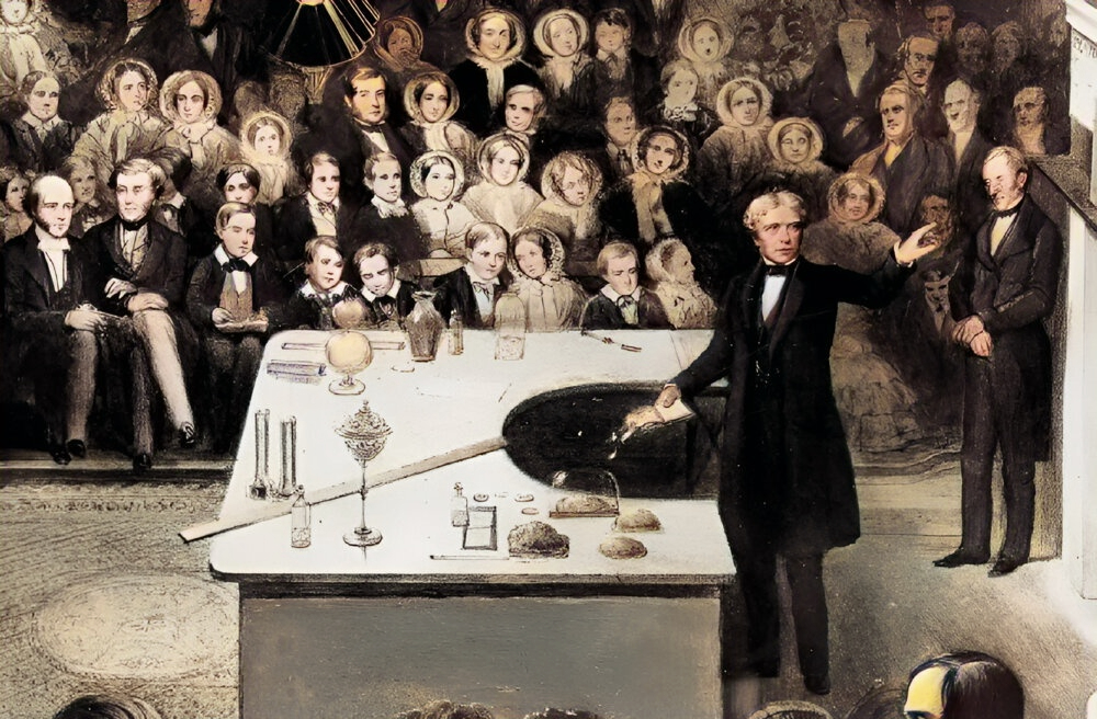 Michael Faraday delivering a lecture at the Royal Institution