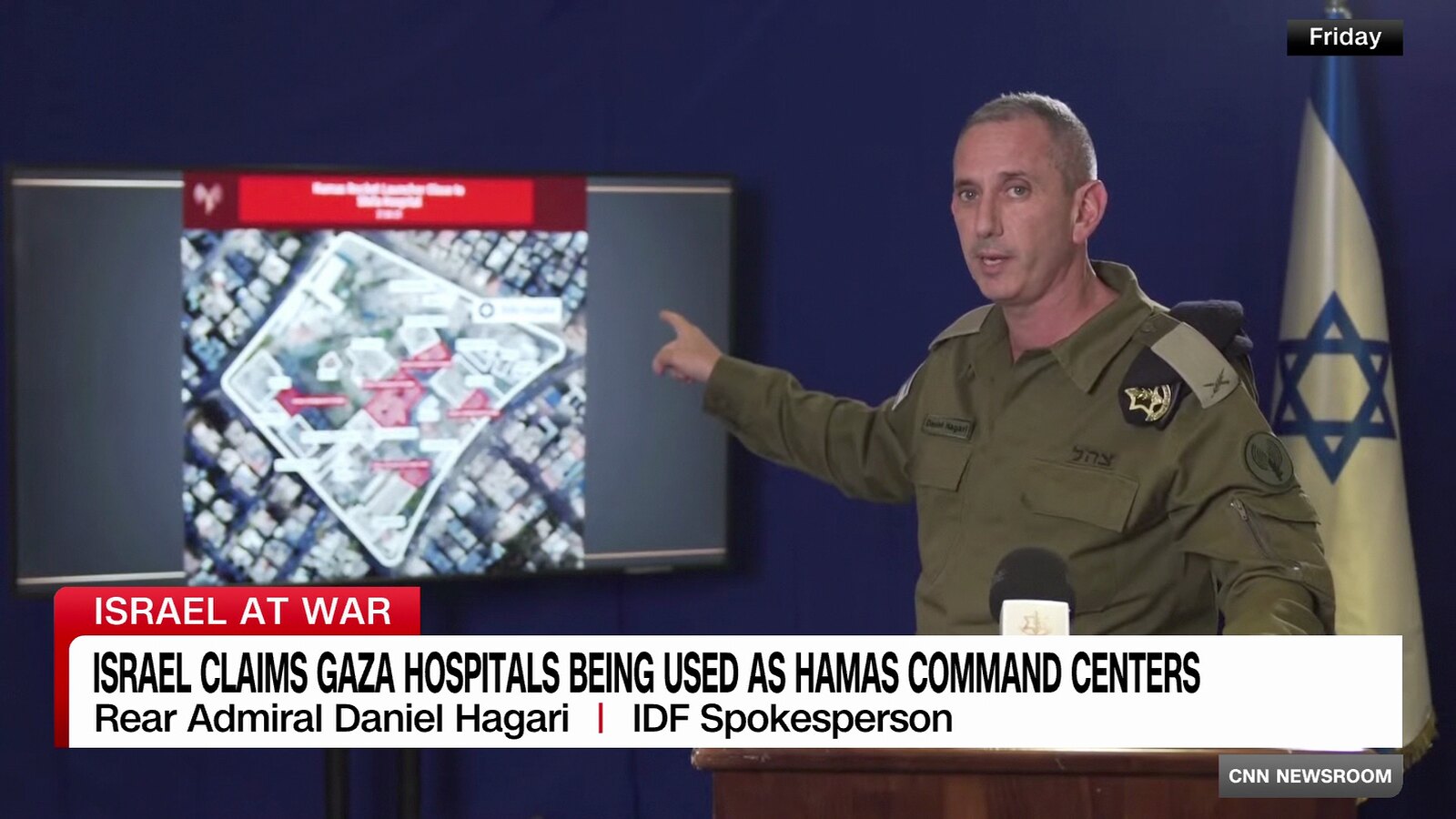 CNN報導以色列軍方指控「加薩醫院被哈瑪斯當作指揮中心使用」。（圖片來源：CNN）