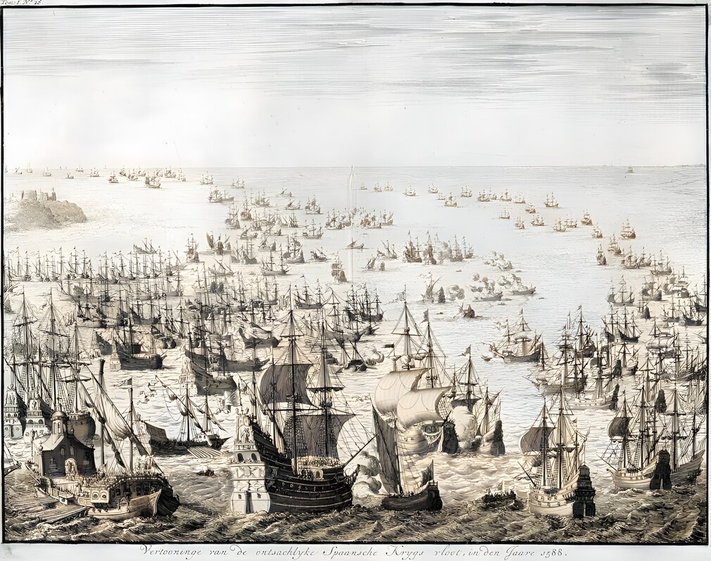 The mighty display of the Spanish armada in 1588 by Jan Luyken.