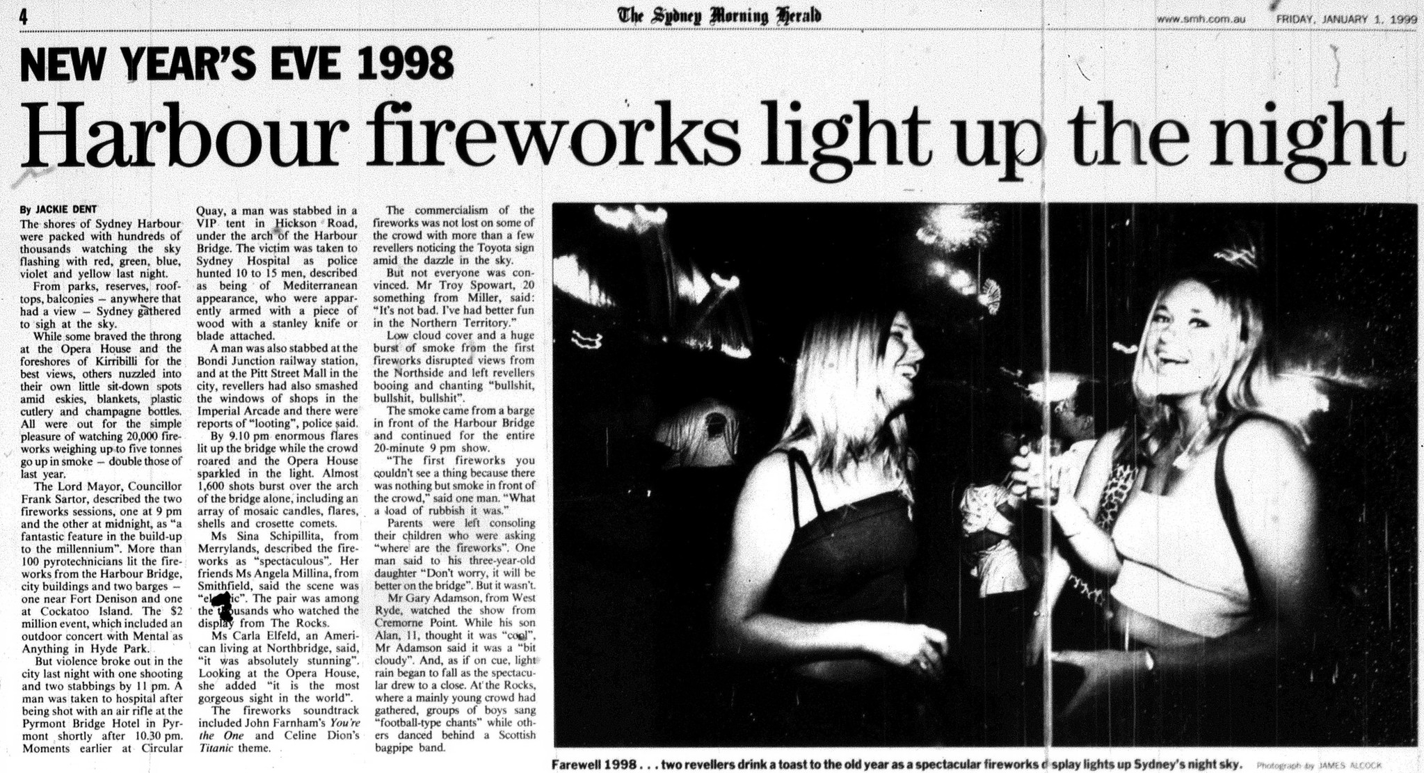 Sydney NYE January 1 1999 SMH 4 - harbour fireworks light up the night