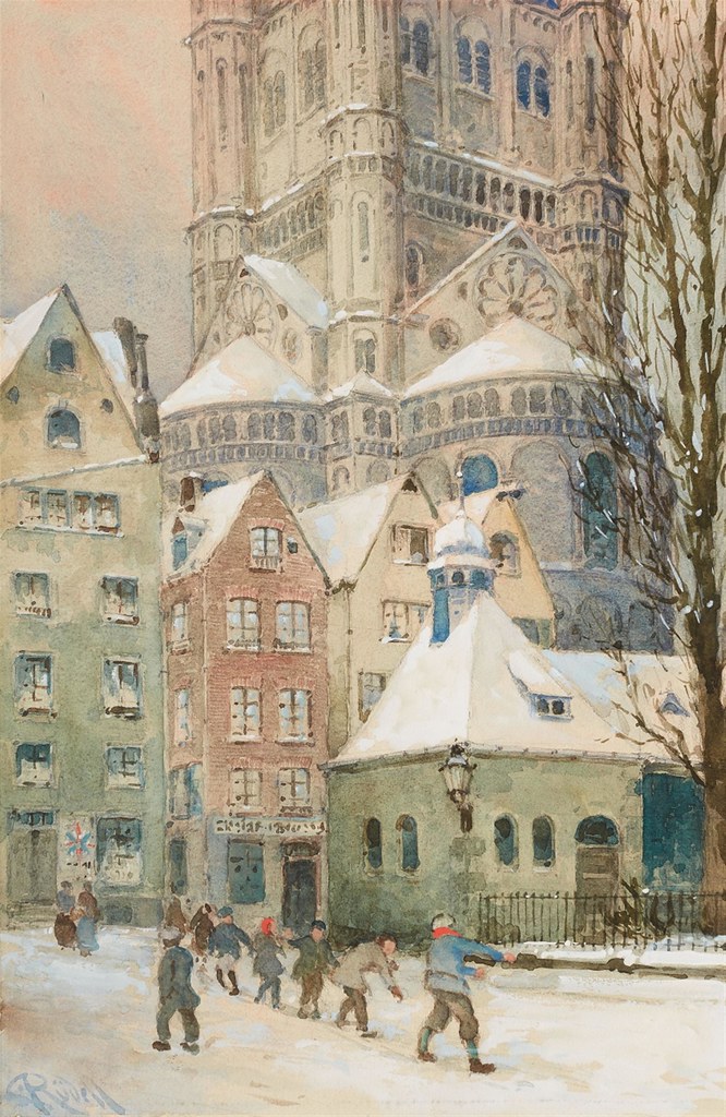 Carl Rudell «View of the Old City of Cologne with Great St. Martin and Children at Play»