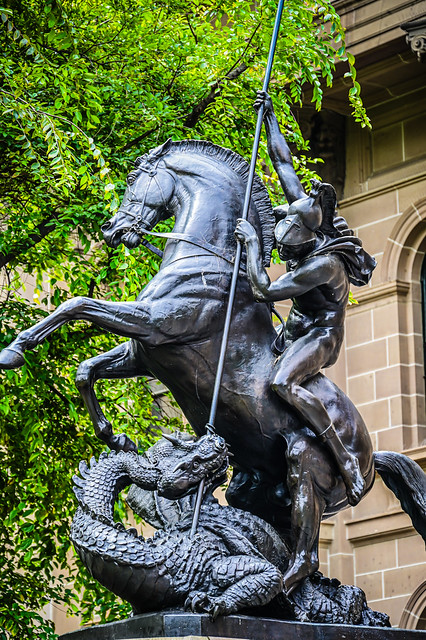 Saint George and the Dragon statue at State Library Victoria - Melbourne VIC Australia