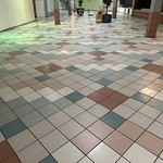 Vintage floor tile design at the mostly abandoned Orchards Mall in Benton Harbor Michigan 