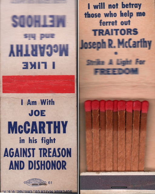 Matchbook supports ‘McCarthy and his methods’ – 1953 ca.