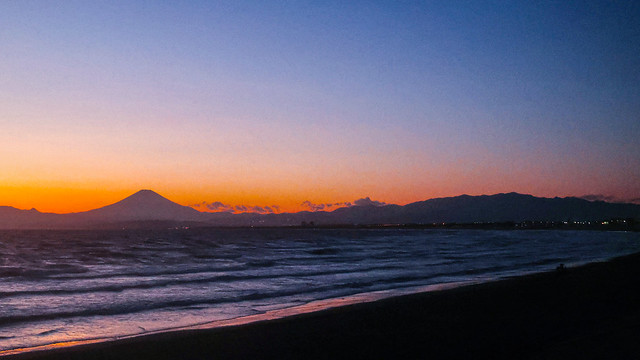 Mt. Fuji in sunset beach
