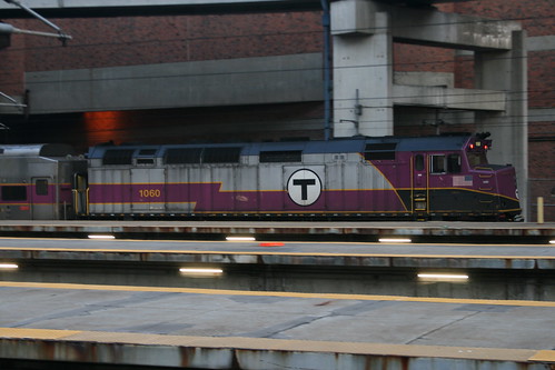 MBTA Commuter Rail F40PH-3C series in Boston South.Sta, Boston, Massachusetts, US /Dec 26, 2023