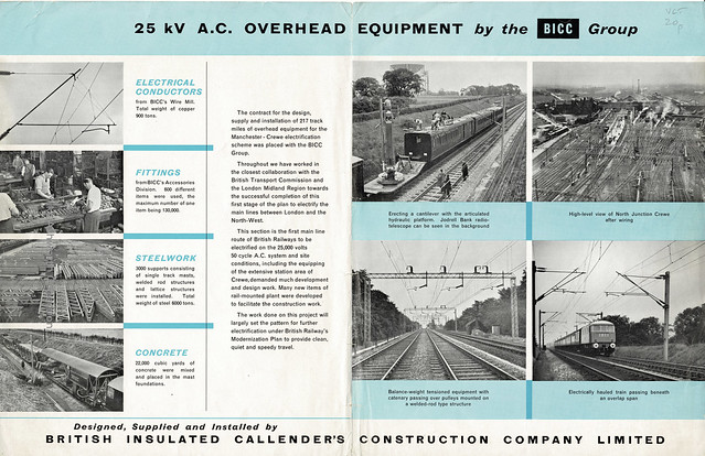 Manchester - Crewe 25kV AC electrification for the London MIdland Region, British Railways : brochure issued by British Insulated Callender's Construction Company Limited : 1960