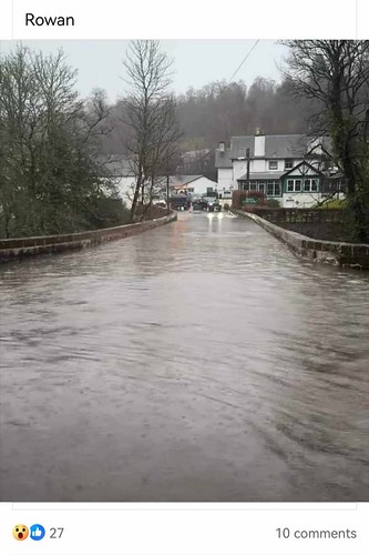 Image from Cally FB group by Rowan 27/12 23. A93 on bridge flooded (again). Need bigger drains?