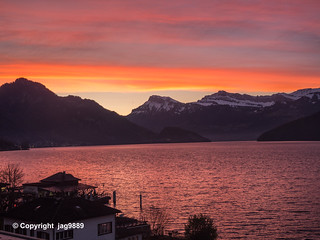 Sunrise over Lake Lucerne, Weggis, Canton of Lucerne, Switzerland