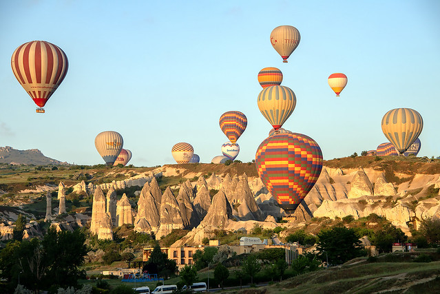 Balloons and Fairy Chimneys, Göreme, Cappadocia, Turkey