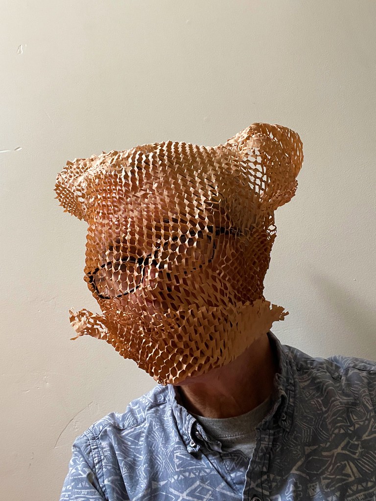 self portrait with kraft paper expandable honeycomb cushion wrap