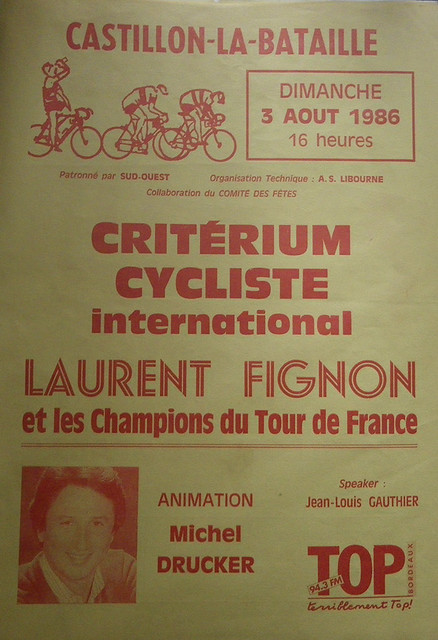 Affichette Critérium cycliste international Castillon la Bataille Laurent Fignon 1986