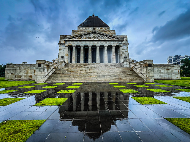 Shrine of Remembrance Australian war memorial on a rainy day - Melbourne VIC Australia