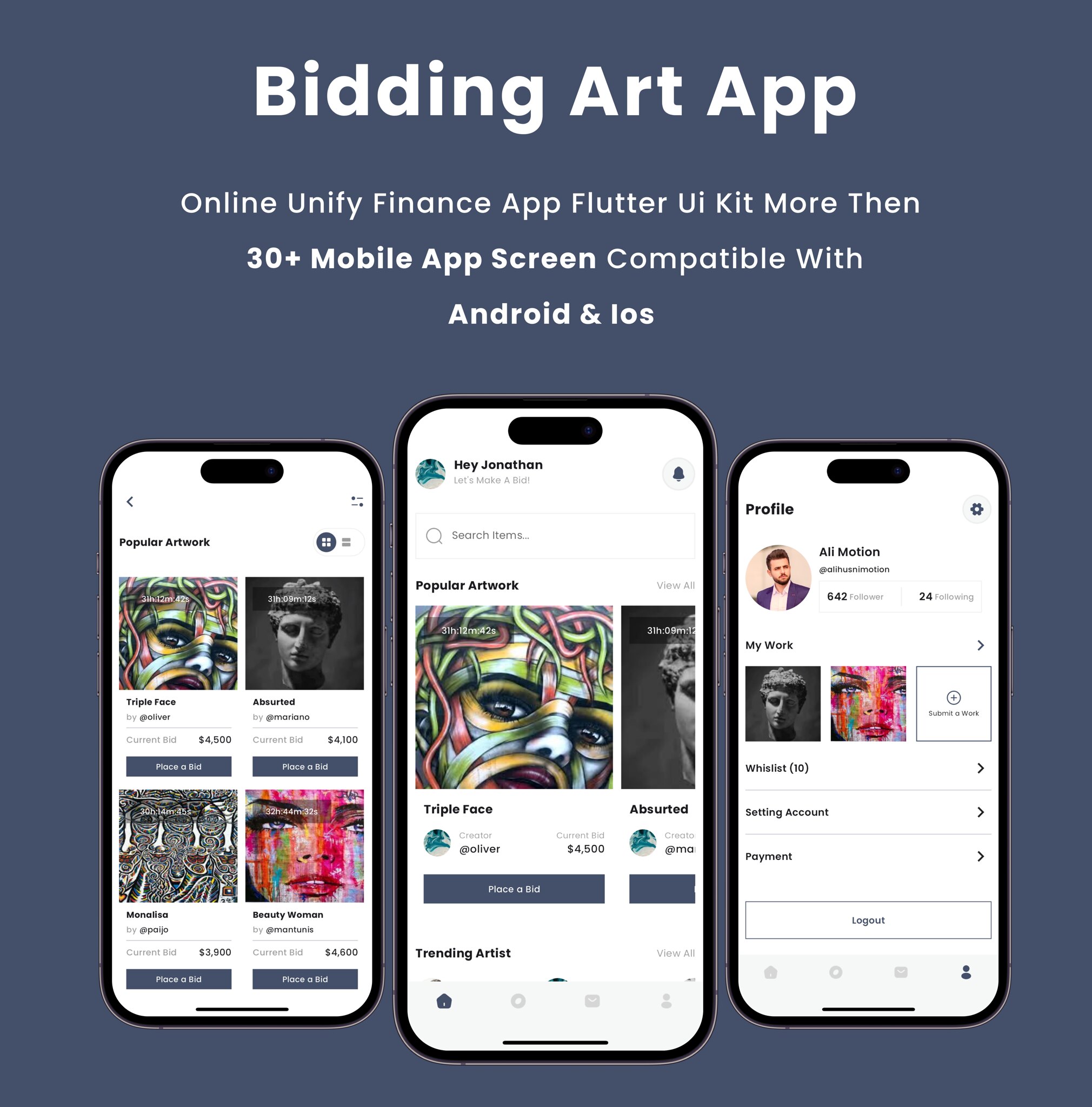 Biddingart App - Online Art Bidding Flutter App | Android | iOS Mobile App Template