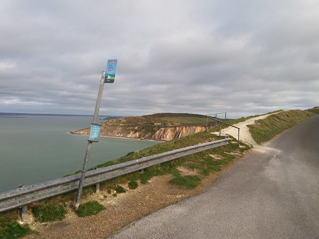 The most scenic bus stop in the UK? This is the Needles Old Battery stop on the Needles Breezer open top bus route which is operated seasonally from March - November by Southern Vectis.