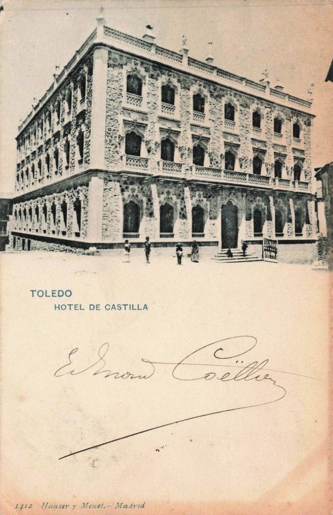 Hotel Castilla en la plaza de San Agustín  a finales del siglo XIX. Postal de Hauser y Menet.