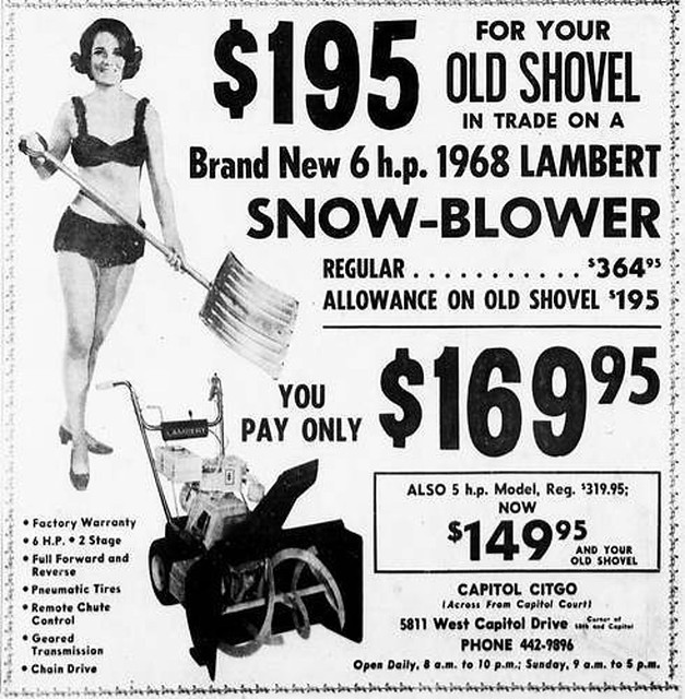 Vintage Advertisement 446 - Removing Snow in a Bikini