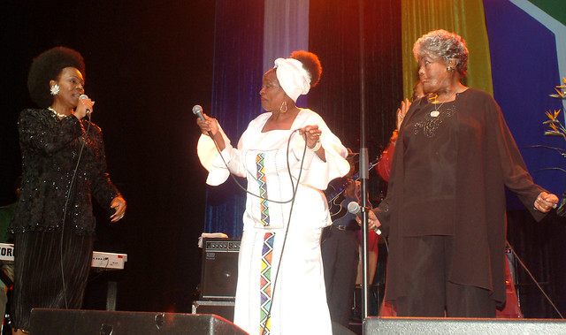 DSCF0475w Abigail Kubheka in Black Dress Dolly Rathebe RIP in White Satin Dress and Thandi Klaasen RIP. Five South African Golden Divas Celebrate Ten Years of South African Freedom Sponsored by The South African High Commission at Shepherds Bush Empire Lo