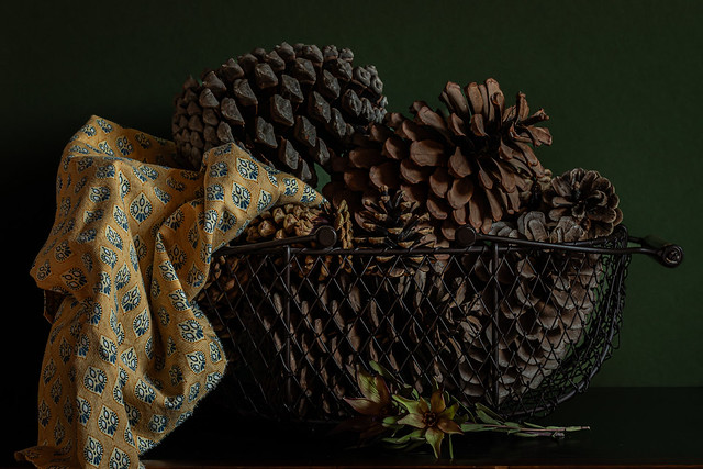 A basket full of pinecones